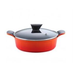 CACAROLA RASA 28CM REV CERAMICO LARANJA TAMPA VIDRO