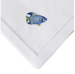 KIT GUARDANAPO PONTO AJOUR COM 2 PEÇAS 0,50 X 0,50 PEIXE/AZUL - NIAZITEX