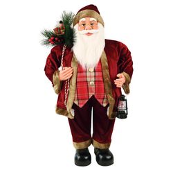 PAPAI NOEL COM LANTERNA 81CM VINHO E XADREZ 16347 - MAGIZI