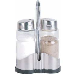 Conjunto Galheteiro 2 Pecas Sal/pimenta Com Suporte Em Metal