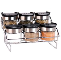KIT 6PCS PORTA CONDIMENTOS BAIXO COM SUPORTE - HOMECOOK