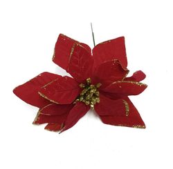 ENFEITE DECORATIVO GALHO FLOR C/ GLITTER 15CM VERMELHO - NIAZITEX