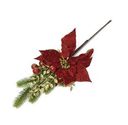 ENFEITE DECORATIVO GALHO C/ FLOR E CEREJAS 47,5CM - NIAZITEX