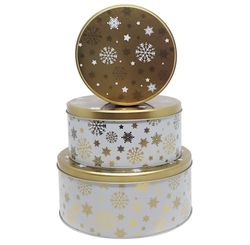 KIT 3 PEÇAS LATA NATAL DOURADO REDONDA - HOMECOOK