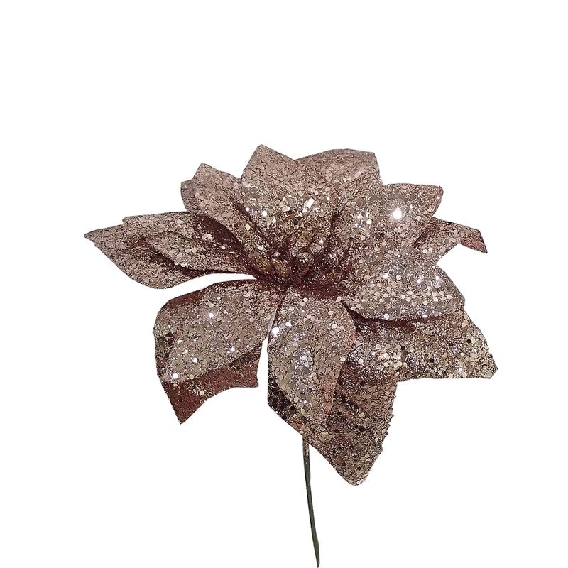 ENFEITE-DECORATIVO-FLOR-COM-GLITTER-15CM-CHAMPAGNE