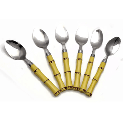 JOGO 6 COLHERES DE MESA EM INOX COM CABO DE BAMBU (7383) - LYOR