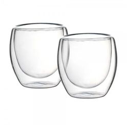 JOGO 2 COPOS P/CAFE DUPLA PAREDE DE VIDRO BOROSSILICATO 70ML