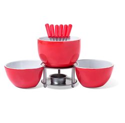 JOGO PARA  FONDUE EM CERAMICA 10PCS VERMELHO