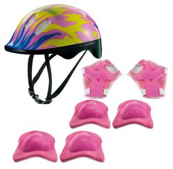 KIT DE PROTECAO ROSA CHAMAS C/CAPACETE
