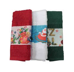 Toalha Lavabo Transfer Natal - Kit C/ 3 Pcs Sortido