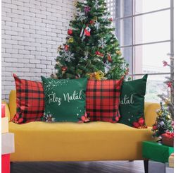 KIT CAPA DE ALMOFADA NATALINA BOAS FESTAS 4PCS