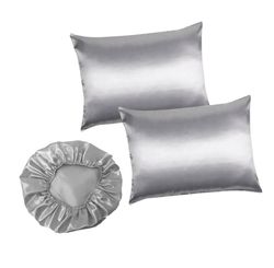 KIT 1 TOUCA E 2 FRONHAS DE CETIM CINZA E PRATA