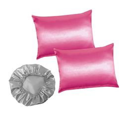KIT 1 TOUCA E 2 FRONHAS DE CETIM CINZA E PINK