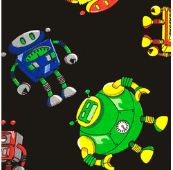 TECIDO DECORACAO GORGURINHO EST LG 1,50 ROBOS 01 PRETO