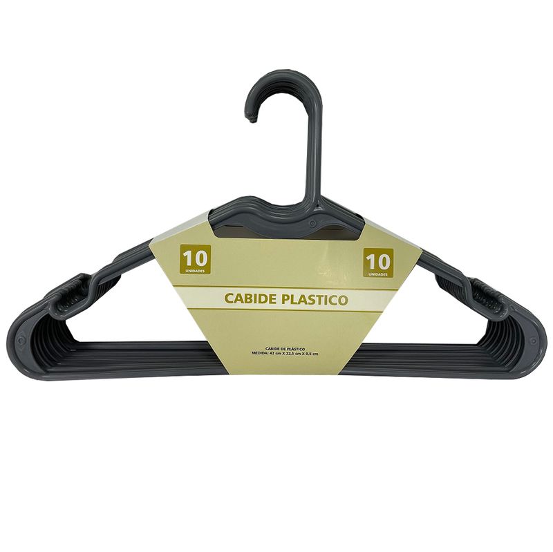 KIT-10PCS-CABIDE-PLASTICO-COM-PORTA-GRAVATA-CINZA