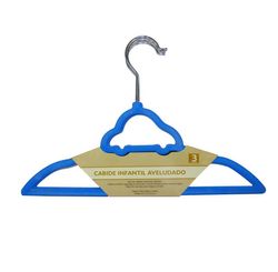 KIT 3 PEÇAS CABIDE INFANTIL AVELUDADO AZUL - CLEANHOME