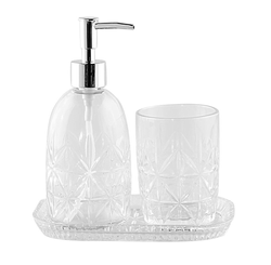 CONJUNTO 3PC P/BANHEIRO DE VIDRO PARIS PRATEADO