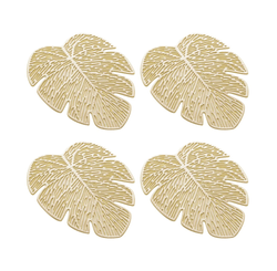 Jogo de 4 Porta-copos de Pvc Folha Dourado 13x10cm