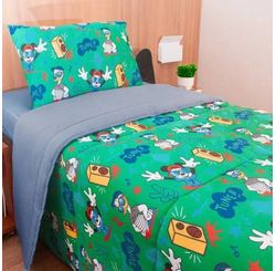 Jogo de Cama Solteiro  Play Mickey Tune Verde/ Azul Jeans