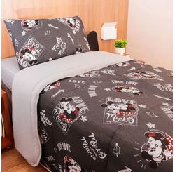 Jogo de Cama Solteiro  Play Mickey Love Grafite/cinza