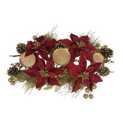 ENFEITE DECORATIVO CENTRO MESA 60CM ROMA C/ 3 PORTA VELAS VERMELHO