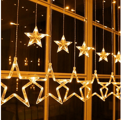 CASCATA COM ESTRELA 138 LEDS BRANCO QUENTE 110 VOLTS