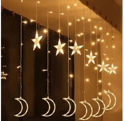 CASCATA ESTRELA COM LUA 138 LEDS BRANCO QUENTE 110 VOLTS