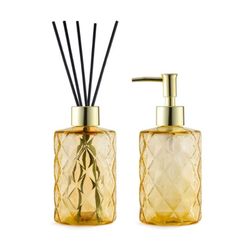 Kit Saboneteira e Difusor Vidro 330ml Ambar