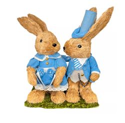 Casal de Coelhos Rusticos Azul 40cm