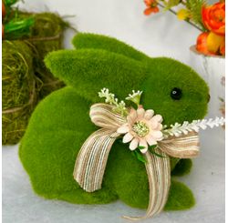 Coelho Musgo Verde Deitado 18cm
