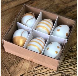 Mini Ovos Decorados Branco/dourado C/6