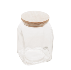 Porta Mantimento de Vidro Com Tampa de Bambu 1l