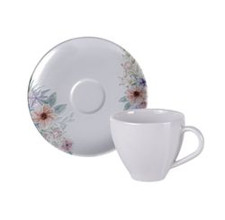 Conjunto Xicara e Pires Cafe Floratta Porcelana 100ml 2pcs
