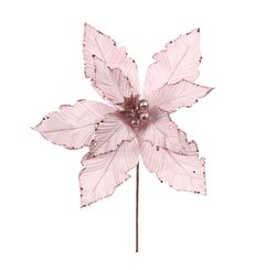 Flor Poinsetia Rosa Com Glitter 30cm