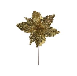 Flor Poinsetia Com Glitter Ouro 30cm