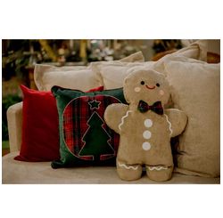 Almofada Natalina Biscoito Gengibre Bordado 37cm X 52cm 426/unico