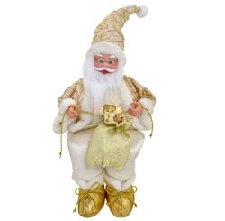 Papai Noel Decorativo Musical Branco Bege Dourado