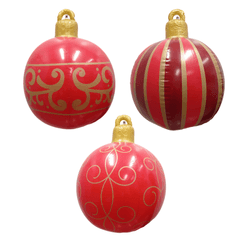 Kit Com 3 Bolas Inflavel Decorativa Vermelho e Dourado 60cm