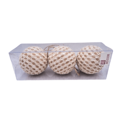 Kit Com 3 Bolas Decorada Bege e Branco 10cm