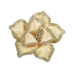 Poinsetia Decorativa Bege e Dourado 25cm