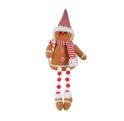 Boneco Natal Gingerbread Sentado Vermelho e Branco 35cm