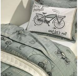 Colcha Com Porta Travesseiro 200 Fios Infantil Bike Solteiro