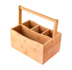 Porta Talher de Bambu C/ Divisoria Guardanapo 25x15,5x22,5cm