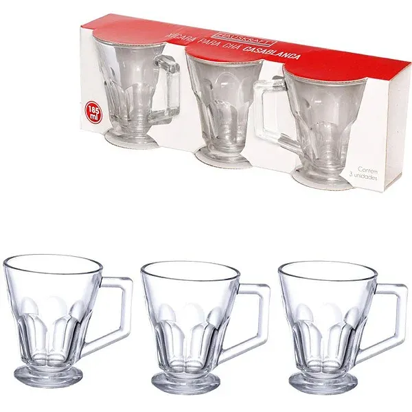 Jogo 3 Xicara de Vidro P/cha Casablanca 185ml Hauskraft